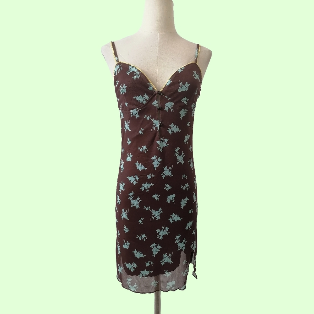 sz: M, brown slim suspender dress by Motel